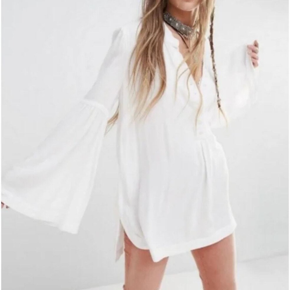 Free‎ People Easy Girl White Bell Sleeve Tunic Top